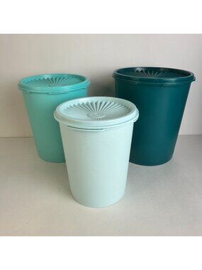 Tupperware Canister Set Teal & Aqua 3 Pieces